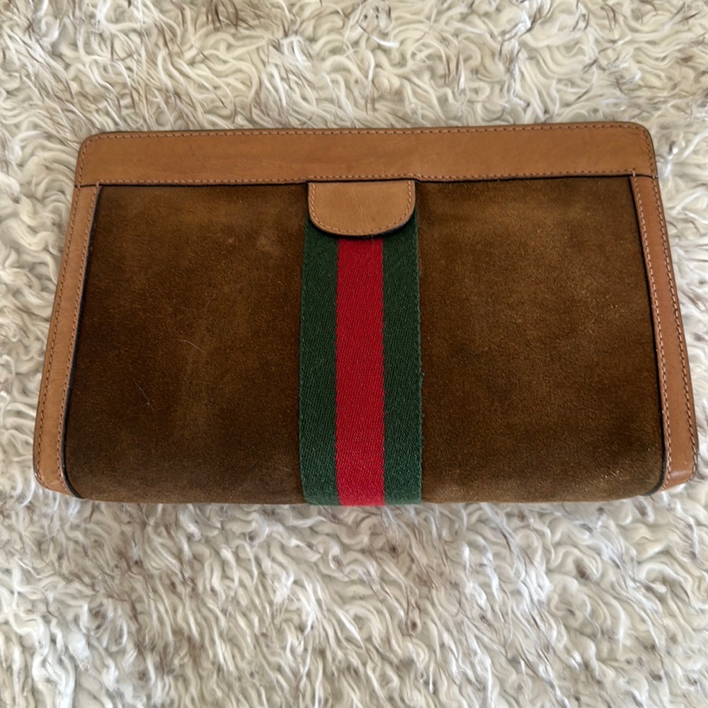 Vintage Gucci Carmel Suede Pouch with Web Detail